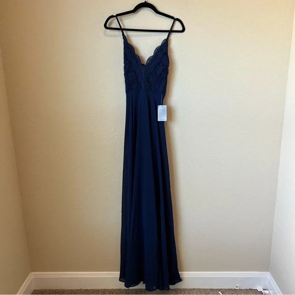 NWT Lulus Madalyn Navy Blue Lace Maxi Dress - Picture 3 of 9
